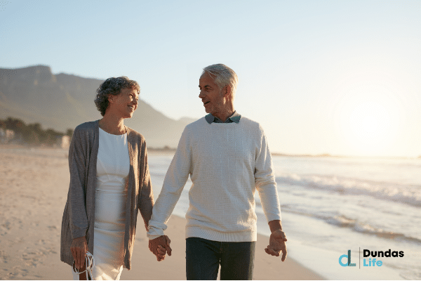 Senior couple walking on the beach